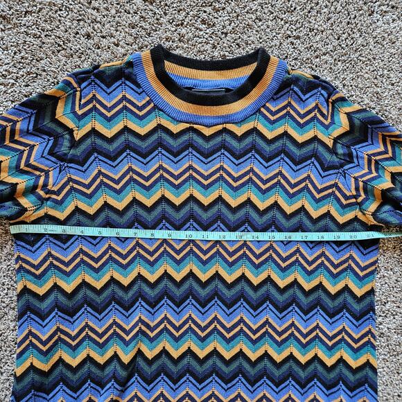 Modcloth Dress Womens Size 2X Chevron Knit Long Sleeve Crew Neck Sweater Blue - Picture 2 of 10